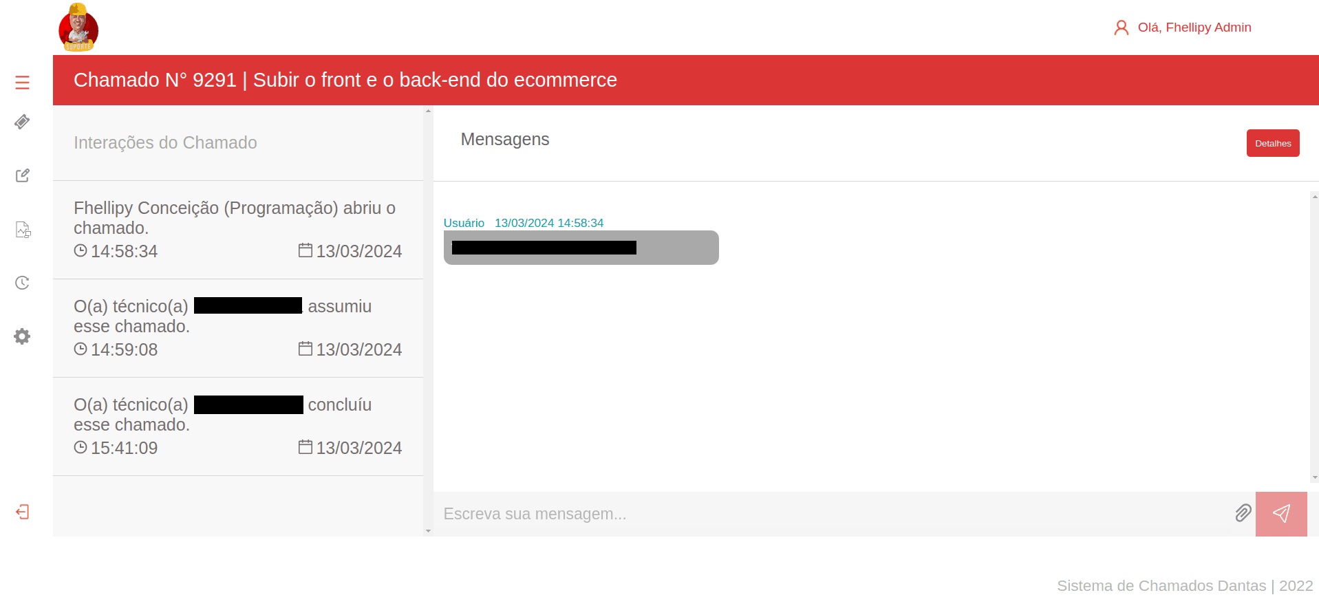 Imagem do chat do sistema de chamados interno Imagem do chat do sistema de chamados interno
