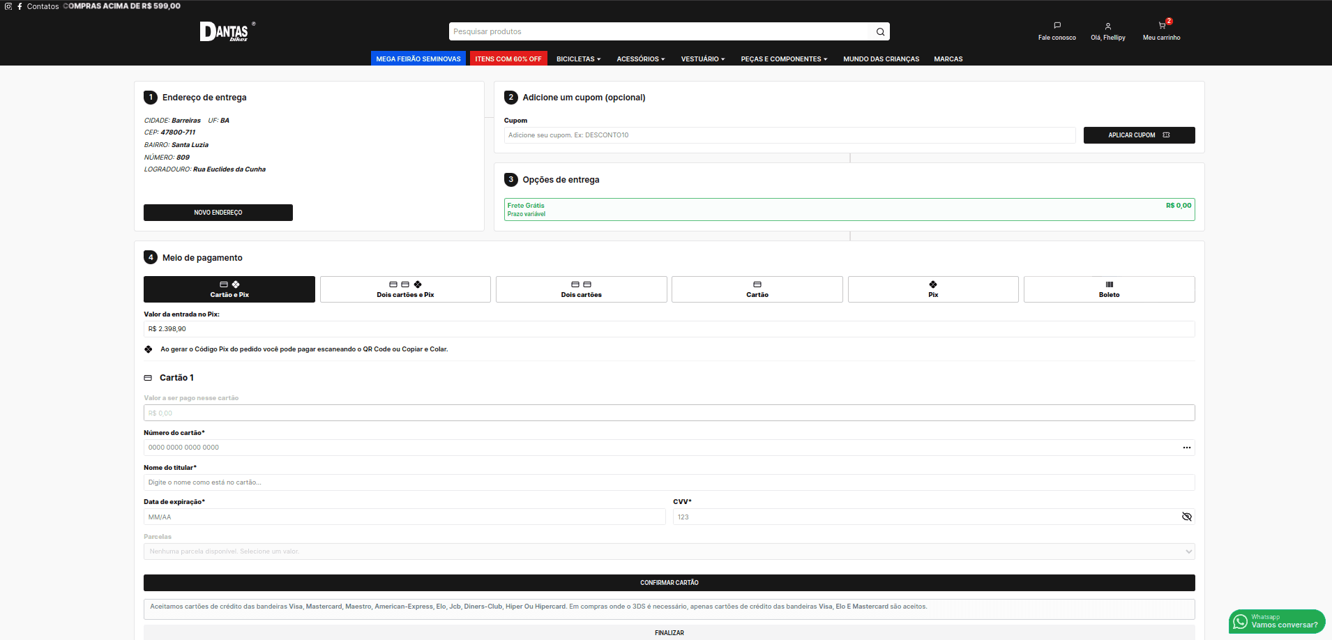 Imagem dos métodos de pagamentos do Dantas Bikes Imagem dos métodos de pagamentos do Dantas Bikes
