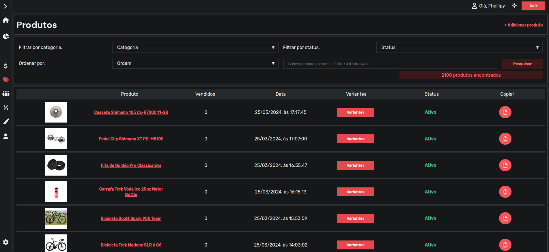 Imagem dos produtos do Ecommerce admin em darkmode Imagem dos produtos do Ecommerce admin em darkmode